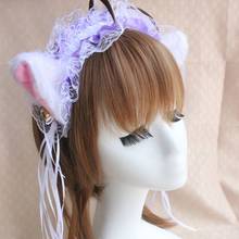 Women Girls Ruffles Lace Faux Silk Headband Cute Plush Cat Ears Ribbon Tassels Bell Decor Hair Hoop Lolita Anime Cosplay 2024 - buy cheap