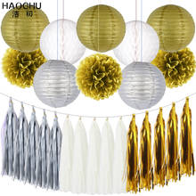 25pcs/set Gold White Round Hanging Paper Ball Lanterns Honeycomb Tissue Pom Poms Tassel Birthday Wedding Theme Party Decorations 2024 - buy cheap