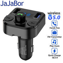 Jajajabor carregador veicular, kit veicular de carregamento rápido com transmissor modulador fm bluetooth 5.0, reprodutor mp3 de carro duplo usb qc3.0 2024 - compre barato