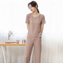 Fdfklak Women Home Wear 2020 Summer Short Sleeved Women Pajamas Set Long Pant Pyjamas Sets Modal 2 Pieces Sleepwear Set 2024 - buy cheap