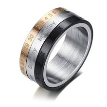 Punk Stainless Steel Ring For Men Accessories Fashion Jewelry Rotatable 3 Part Roman Numerals Calendar Men Ring 2024 - buy cheap