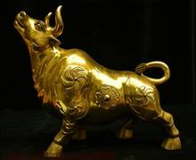 Colete chinês cobre latão fengshui 12 zodíaco ano animal boi boi boi estátua 2024 - compre barato