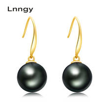 Lnngy 18K Natural Tahitian Pearl Drop Earrings 10-11mm Black Pearl Au750 Earrings Solid White/Yellow/Rose Gold Dangle Earrings 2024 - buy cheap