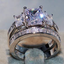 Модный набор из 2 шт./компл. классического кольца с микрозакрепкой из циркона с кристаллами для женщин романтические свадебные кольца ювелирные изделия 2024 - купить недорого
