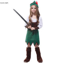 Meninas robin hood cosplay crianças halloween pirata guerreiro trajes carnaval purim desfile palco mostrar role play vestido de festa 2024 - compre barato