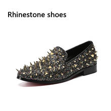 Spikes Rhinestones Glitter Handmade Men Rivets Shoes Fashion Party Prom Men Loafers Black Plus size leather casual shoes 2022 - buy cheap