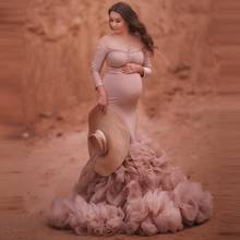 Elegant Off Shoulder Mermaid Tulle Dresses Women Maternity Fluffy Tulle Dress Custom Made Women Ruffled Dress Plus Size 2024 - buy cheap