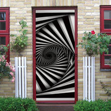 Preto e branco 3d mural pvc espiral ilusão de visão auto adesivo porta decalques papel parede à prova dwaterproof água sala estar quarto 2024 - compre barato