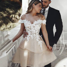 Vestidos de novia cortos sin hombros, con apliques, Top de encaje champán, vestido de novia de princesa para fiesta de boda 2024 - compra barato