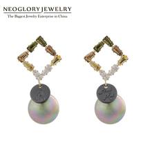 Neoglory Vintage Cubic Zircon Square Shape Earrings for Women Coin and Pearl Drop Earrings 2020 Fashion Jewelry for Party Gift 2024 - buy cheap