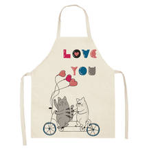 Cotton Linen Aprons Cartoon Sleeveless Cat Kitchen Aprons Cute Cats Printed Men Women Home Cleaning Tools 2024 - buy cheap