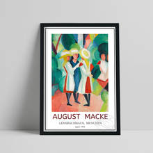 Poster do museu da exposição de macke de agosto, macke três meninas em chapéus de palha amarelos impressões da arte, cubist arte da parede, decoração da casa do vintage 2024 - compre barato