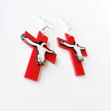 KUGUYS Printing Red Cross Drop Earrings for Women Acrylic Hyperbole Jewelry Fashion Accessories 2024 - buy cheap