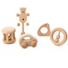Животная панда деревянный Прорезыватель Обучающие игрушки давайте сделаем детские игрушки Погремушки для новорожденных кровать колокольчик деревянное кольцо 0-12 месяцев бук 1 шт 2024 - купить недорого