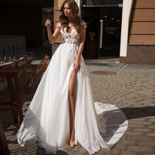 Exquisite Chiffon Wedding Gown with Slit Scoop Cap Sleeves Boho Bride Dress Backless Bridal Gown Customized 2024 - buy cheap