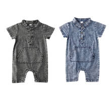 2020 moda bebê recém-nascido meninos roupas de verão 0-18m casual manga curta bolso denim macacão outfits sunsuit 2024 - compre barato