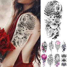 Водонепроницаемая Временная тату-наклейка розовая роза лотоса, кружевные цветы, флэш-татуировки, Змеиный дракон, боди-арт, поддельные тату для женщин и мужчин 2024 - купить недорого