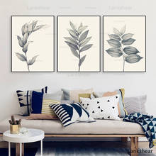 Póster de lienzo artístico minimalista para decoración del hogar, pintura abstracta A4 de hojas y flores de plantas grises, cuadro de pared impreso, Moderno 2024 - compra barato