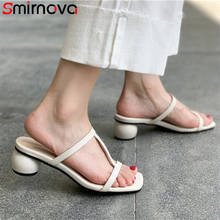 Smirnova chinelos femininos casuais confortáveis, plus size, 33-43, mais novo, pu, cores sólidas, salto redondo, moda feminina, 2020 2024 - compre barato