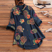 Camisa estampada feminina manga longa, blusa casual com botão, gola redonda, plus size, túnica 5xl 2024 - compre barato