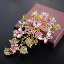 New Design Elegant Pink Rhinestone Crystal Flower Brooch Pin Romantic Wedding Bride Charm Jewelry 2024 - buy cheap