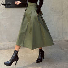 Army Green Skirt 2021 Spring and Autumn A-line Skirt Y2k Bow Big Swing Skirt Slim Waist Skirt Robe Chemise Femme 13131 2024 - buy cheap