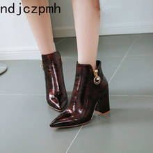 Botas femininas de salto alto, sapatos pontudo alto com zíper cristalino tamanhos grandes 32-44 9cm 2024 - compre barato