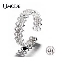 UMODE New 925 Sterling Silver Lace Wave Open Cuff Rings for Women Adjustable Ring Hollow Silver 925 Jewelry Bijoux ALR0751 2024 - buy cheap