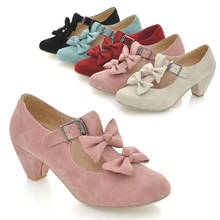 Zapatos de Lolita Kawaii para mujer, zapatillas de princesa de cuero Pu, con hebilla de lazo, tacón grueso y cabeza redonda, Cosplay 2024 - compra barato