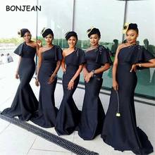 Vestidos de dama de honor de un hombro, vestido de dama de honor de sirena de Sudáfrica de satén negro, niñas negras, 2021 2024 - compra barato