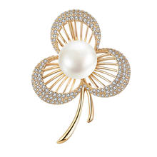 Moda elegante sorte flor broche com imitação de pérola alta qualidade banhado a ouro estilo coreano broches feminino jóias 2024 - compre barato