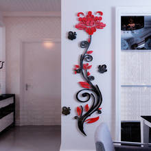 Adesivo de parede espelho acrílico 3d videira de rosas, adesivo decorativo de parede para tv, decoração de fundo de parede do sofá diy, à prova d'água 2024 - compre barato