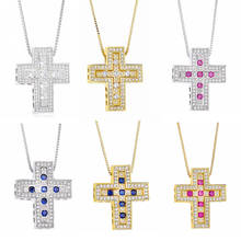 Colar com pingente de zircônia 100%, colar masculino com cruz, dourado, azul, rosa, prata esterlina japonês 2024 - compre barato