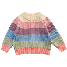 Dfxd 2020 inverno crianças meninas suéter de arco-íris roupas coreanas para crianças 1-7 anos pulôver de malha de manga comprida suéter quente 2024 - compre barato