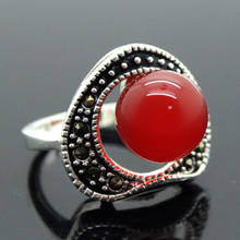brinco brincos Pretty 8mm Red Jade Beads Inlay Marcasite 925 Sterling Silver Ring 7/8/9/10 for women jewelry 2024 - buy cheap