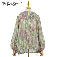 TWOTWINSTYLE Thin Hit Color Coat For Women Long Sleeve Patchwork Drawstring Casual Sun Protection Coats Female Fashion New 2021 2024 - buy cheap