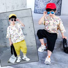 Korean Version of 3 5 7 9 11 Year Old Children's O-Neck Fashion Boutique Sportswear 2021 Summer New Short-Sleeve Two Piece Suit 2024 - buy cheap