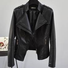 2022 spring fashion new double-collar collar rivet short pu leather jacket women slim short washed leather coat 2024 - buy cheap