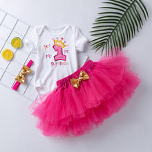 1 ° conjunto de bordado para niñas pequeñas, pelele, mono, falda de tutú, conjunto de ropa infantil de princesa 2024 - compra barato