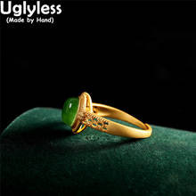 Anéis de design de palácio ocos simples e sem glíter, joias de luxo de jaspe verde natural 925, anéis de prata e ouro para mulheres 2024 - compre barato