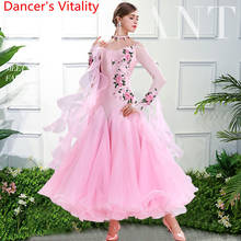 Mulheres Dança Moderna Adulto Bordar Diamante Vestido com Fita Nova Slap-up Traje Competição de Dança Valsa Padrão Nacional 2024 - compre barato