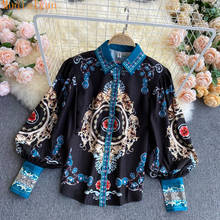 Женская блузка с рукавами-фонариками, однобортная универсальная рубашка с лацканами, весна-осень 2021 2024 - купить недорого