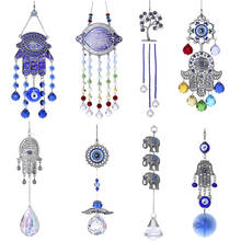 H&D DIY Lucky Hamsa Turkish Blue Evil Eye Crystal Charm Suncatcher Pendant Wind Chime Amulet Home Wall Garden Hanging Decoration 2024 - buy cheap