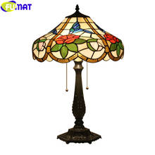 FUAMT-lámpara de mesa para decoración del hogar, pantalla de cristal de estilo europeo Tiffany, marco de aleación, rosa roja, azul, mariposa, luz de mesa, diseño 2024 - compra barato