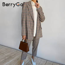 BerryGo женский деловой костюм клетчатые брючные костюмы женские офисные дамские двубортные дамские костюмы Весенний костюм из двух предметов с блейзером 2024 - купить недорого