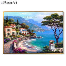 Pintura a óleo do mediterrâneo em tela, decoração para o lar, paisagem europeia, artesanal, cenário do mar, pintura pintada à mão 2024 - compre barato