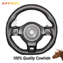 APPDEE Hand-stitched Black Genuine  Leather Steering Wheel Cover for Volkswagen Golf 6 GTI MK6 VW Polo GTI Scirocco R Passat CC 2024 - buy cheap
