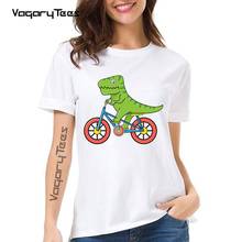 2021 moda verão dinossauro em uma bicicleta gráfico t camisa de manga curta senhora t-shirts topo das senhoras das mulheres gráfico feminino camiseta 2024 - compre barato