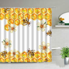 Cortinas de baño con diseño de abejas y miel, juego de cortina de ducha de tela impermeable con diseño de colmena dorada de dibujos animados, decoración de bañera con gancho 2024 - compra barato