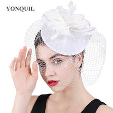 Ladies Church White Hats Feathers Formal Dress Hats Fascinators Headwear Veils Wedding Pillbox Mesh Caps Race Hair Accessories 2024 - buy cheap